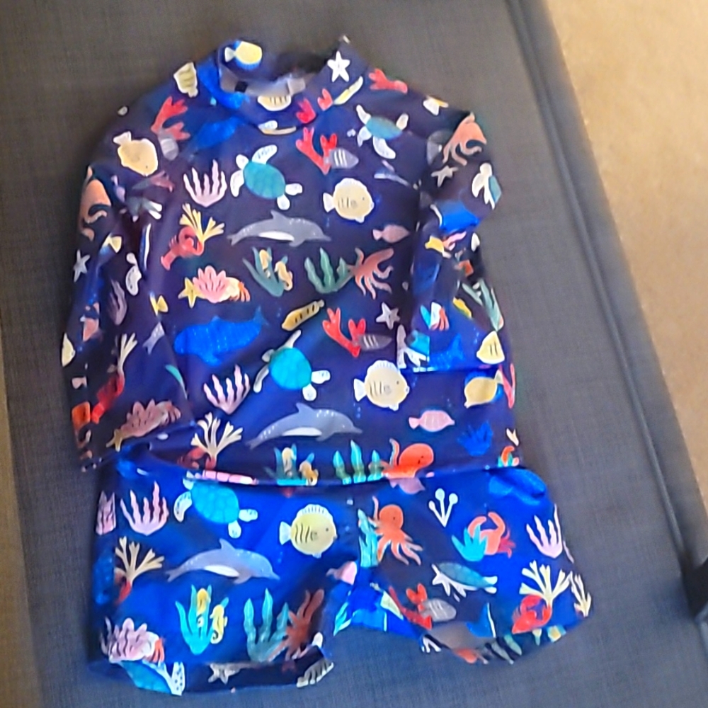 Boden Baby Rashguard and Shorts Underwater print
